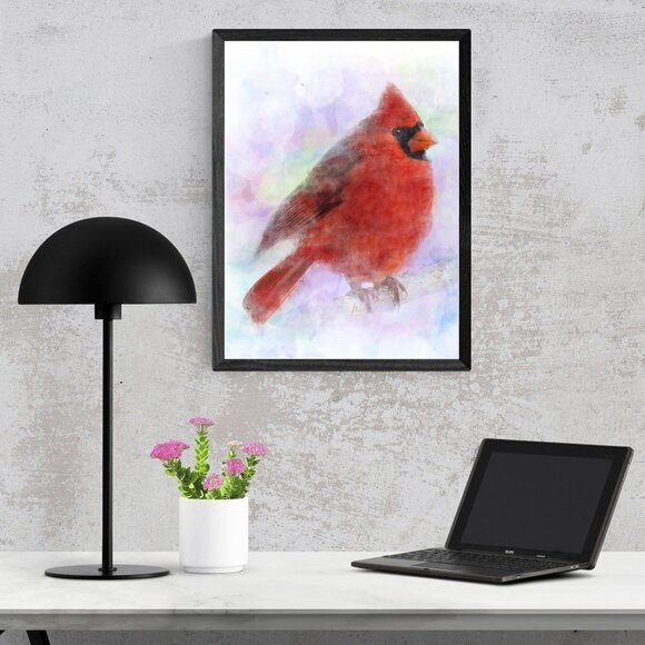 20x30 Chubby Northern Red Cardinal Watercolor Illustration Art Painting Poster - Picture 4 of 6